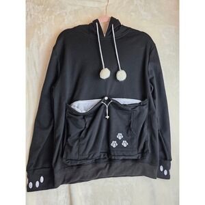 BOMBAXCEIBA Black Hoodie‎ Kangaroo Pouch Cat Paw Embroidery Women
